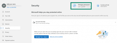 Changing the Microsoft account password.